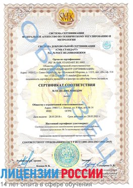 Образец сертификата соответствия Александровск Сертификат ISO 14001